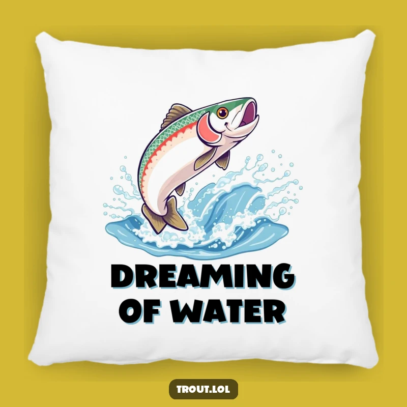 Funny Trout Leap Pillow: Joyful Fish Jumping into Sparkling Wave - Comfy & Cute Gift