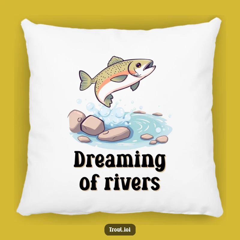 Funny Trout Leap Pillow: Soft Stream Comfort, Humorous Gift for Cozy Spaces