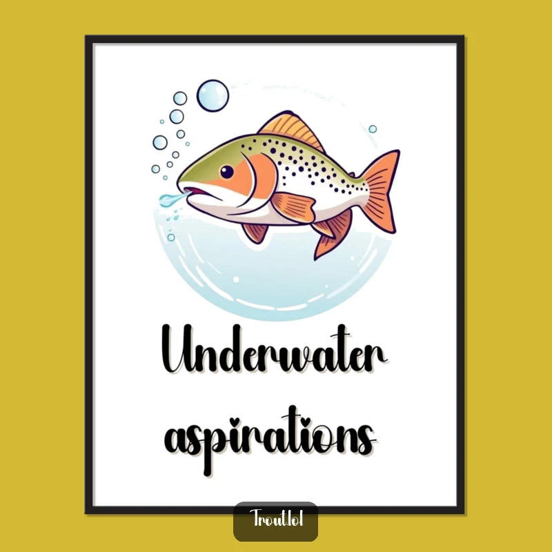 Funny Trout Bubbles Digital Art: Underwater Fish Blowing Rings - Instant Decor