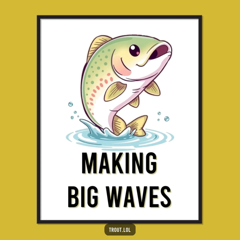 Funny Trout Leap Digital Art: Aquatic Print for Hilariously Joyful Home Decor