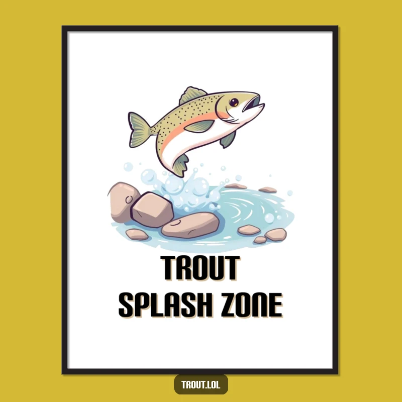 Funny Trout Leap Digital Art: Playful Stream Print, Humorous Gift for Decor