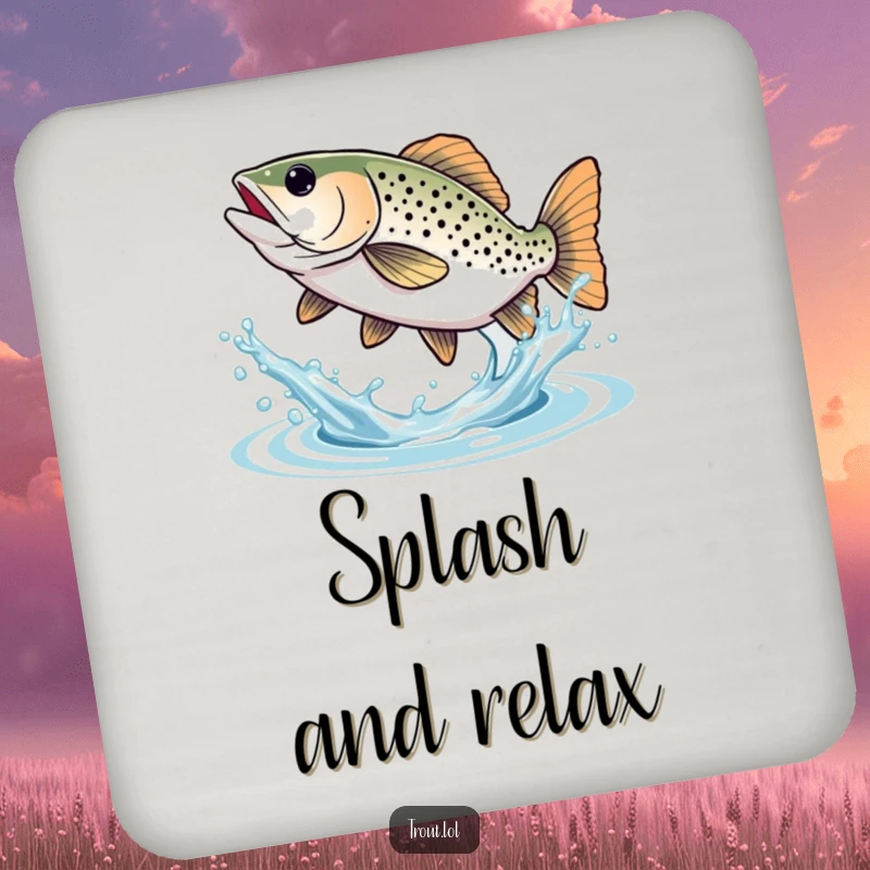 Funny Trout Drink Coaster: Set of coasters featuring a trout joyfully splashing water with its tail, adding humor to any setting.
