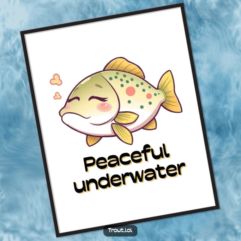 Funny trout dream poster print of a trout with closed eyes dreaming peacefully with gentle water ripples.