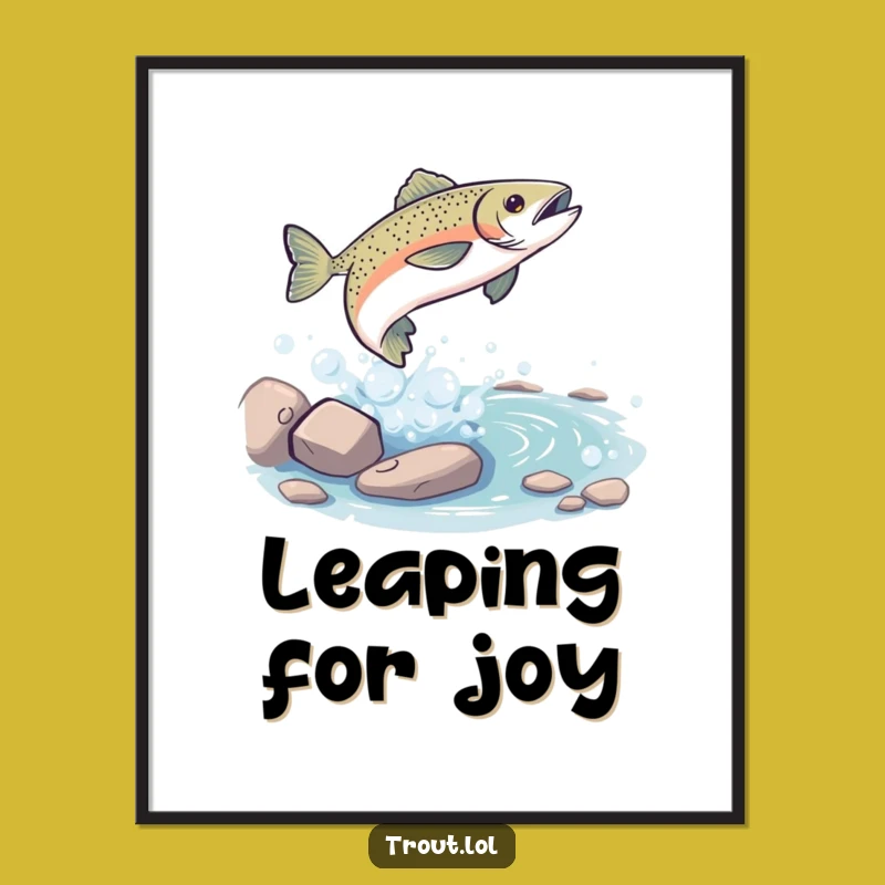 Funny Trout Leap Poster: Playful Stream Art, Humorous Gift for Walls