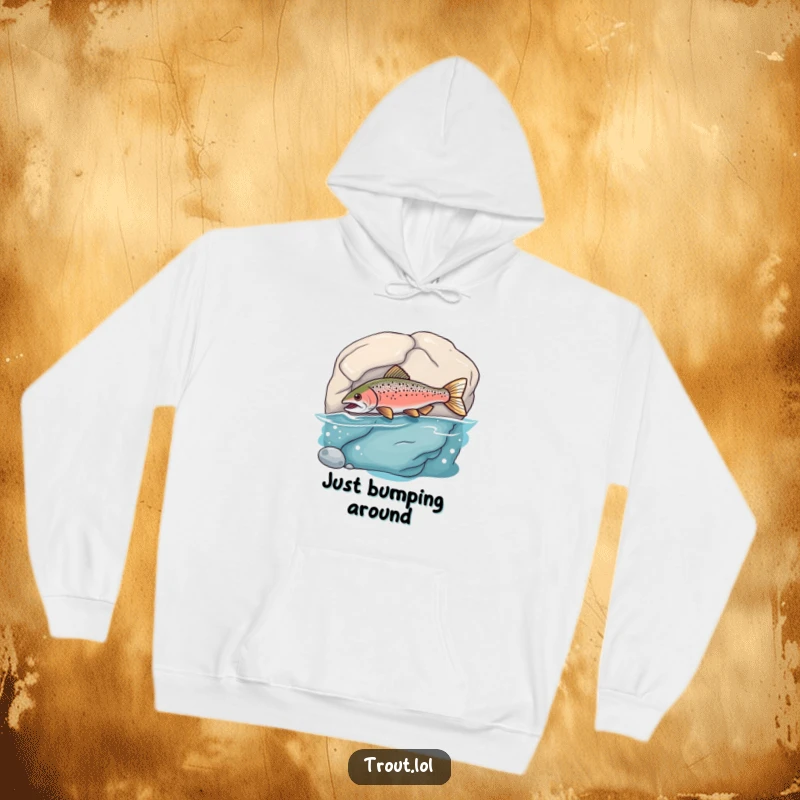 Funny Hoodie showing a trout playfully bumping against a smooth rock underwater, highlighting a comical and relatable mishap.