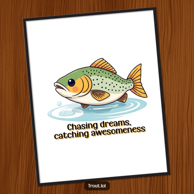 Funny Free Printable Wall Art: A trout playfully leaps after its own shimmering reflection, capturing a moment of lighthearted fun.