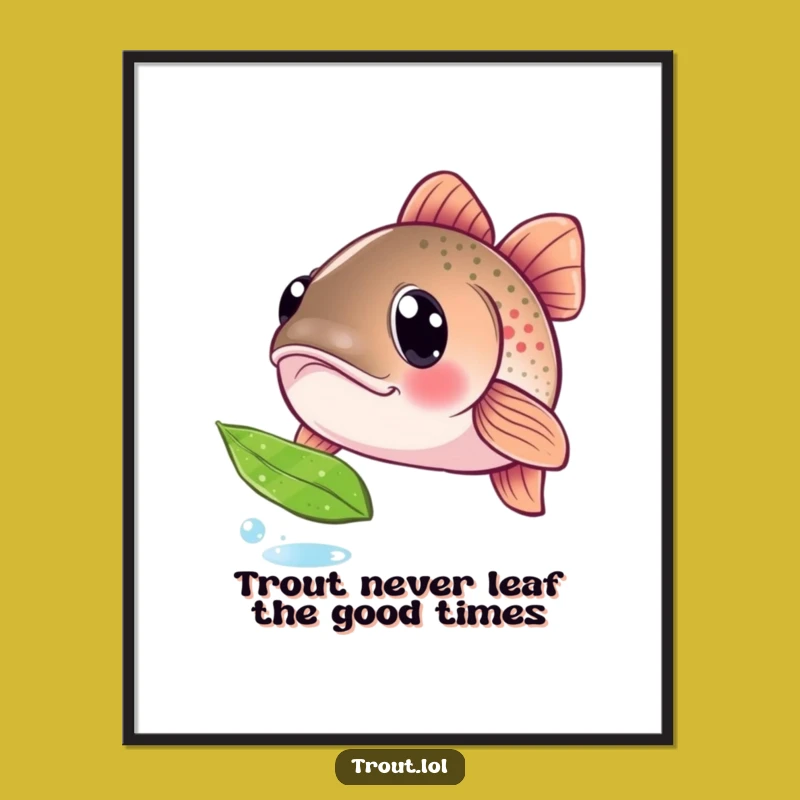 Funny Free Printable Trout Wall Art: Curious Fish Leaf Design Downloadable