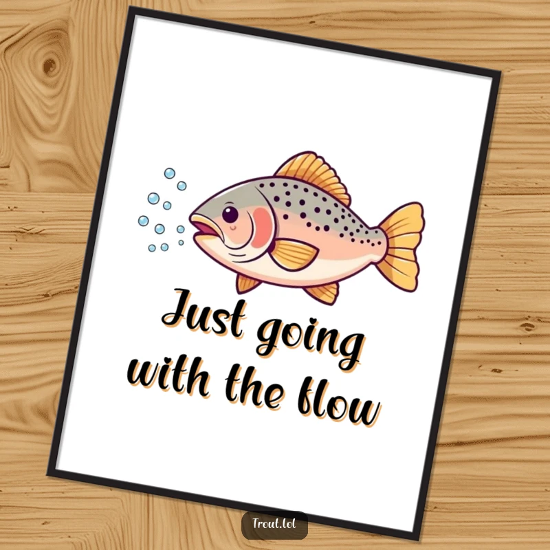 Funny Free Printable Wall Art: A happy trout expertly blows a stream of tiny, effervescent bubbles, radiating joy.