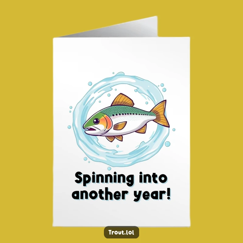 Free Printable Funny Trout Birthday Card: Dizzy Fish Swirl Design Downloadable