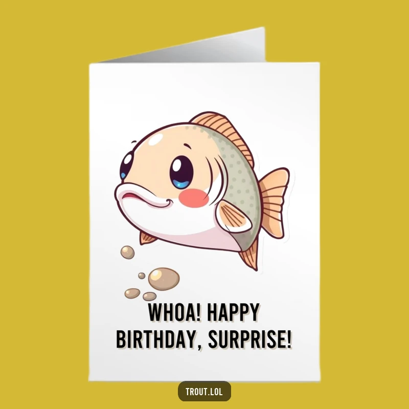 Free Printable Funny Trout Birthday Card: Surprised Fish Pebble Design Downloadable