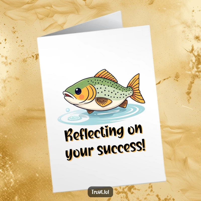 Funny Free Printable Congratulations Card: A trout enthusiastically chases a glittering reflection, symbolizing the pursuit of goals.