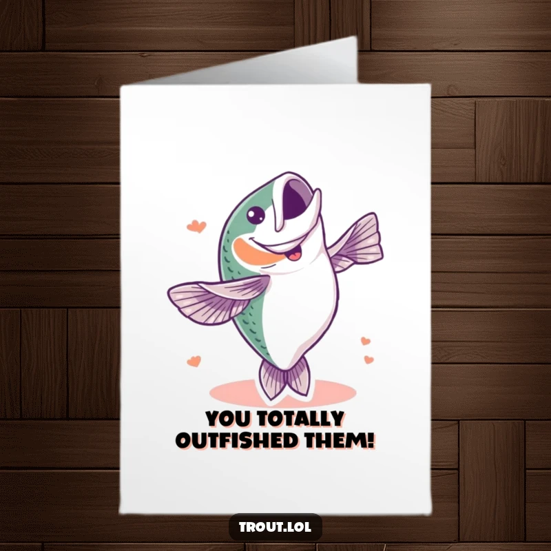 Funny Free Printable Congratulations Card: A trout performs a spectacular flip out of water to celebrate a big win.