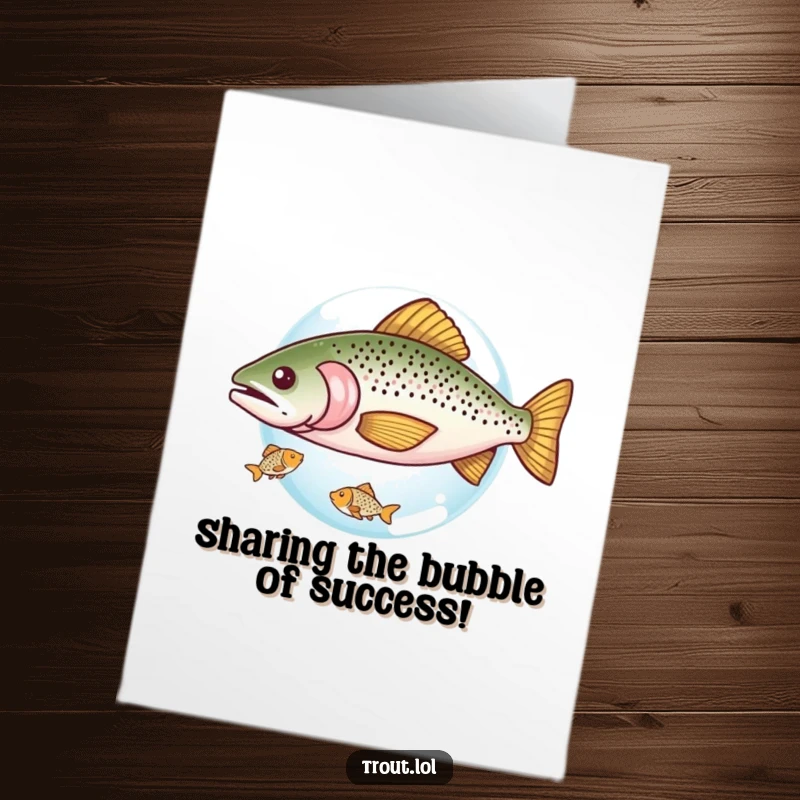 Funny Free Printable Congratulations Card: A trout shares a tiny bubble with a smaller fish, representing shared joy and success.