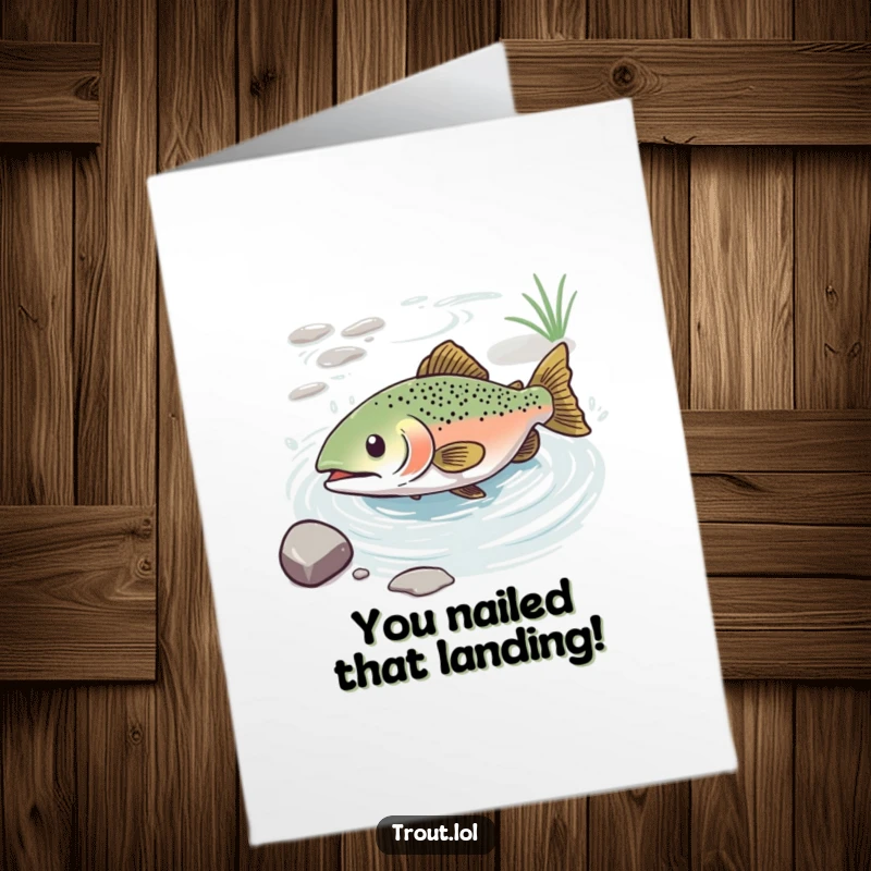Funny Free Printable Congratulations Card: A trout enjoys a blissfully smooth slide down a water current.