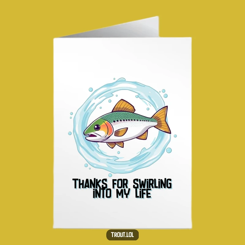 Free Printable Funny Trout Thank You Card: Grateful Fish Swirl Design Downloadable