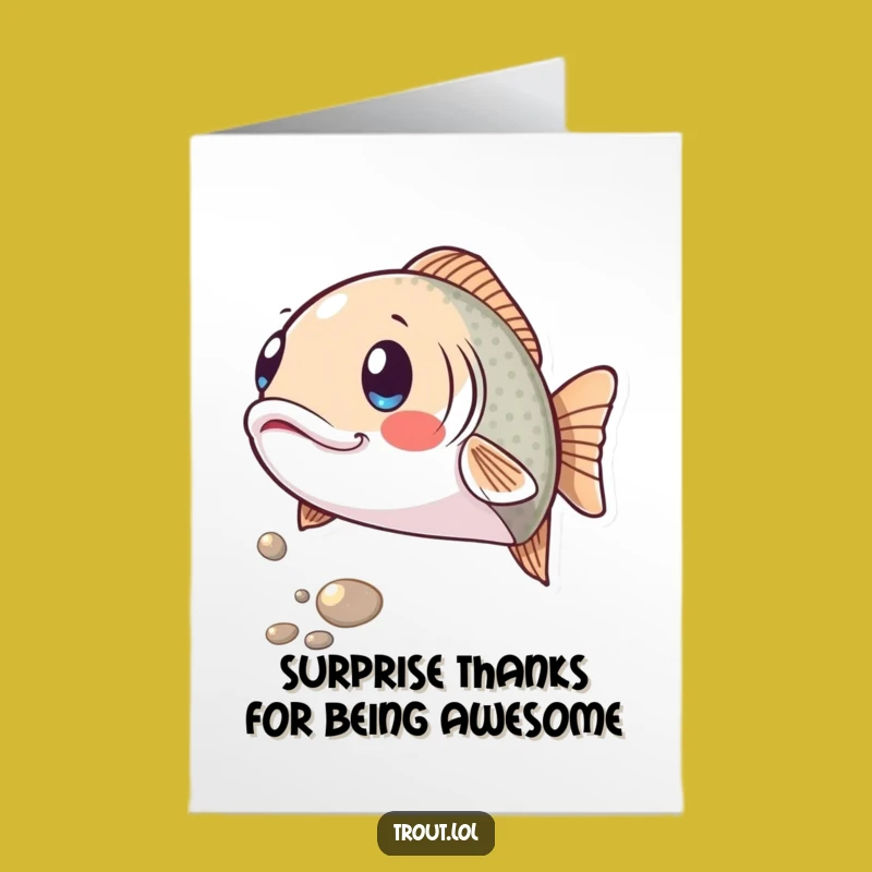 Free Printable Funny Trout Thank You Card: Grateful Surprised Fish Pebble Design Downloadable