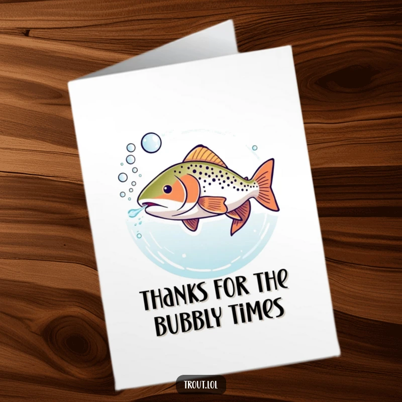 Funny Free Printable Thank You Card with a trout blowing bubbles underwater, a charming and unique expression of thanks.