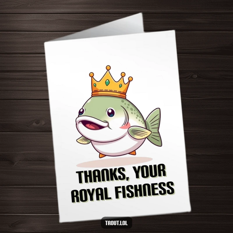 Funny Free Printable Thank You Card: A smug trout sporting a tiny crown, conveying royal thanks.