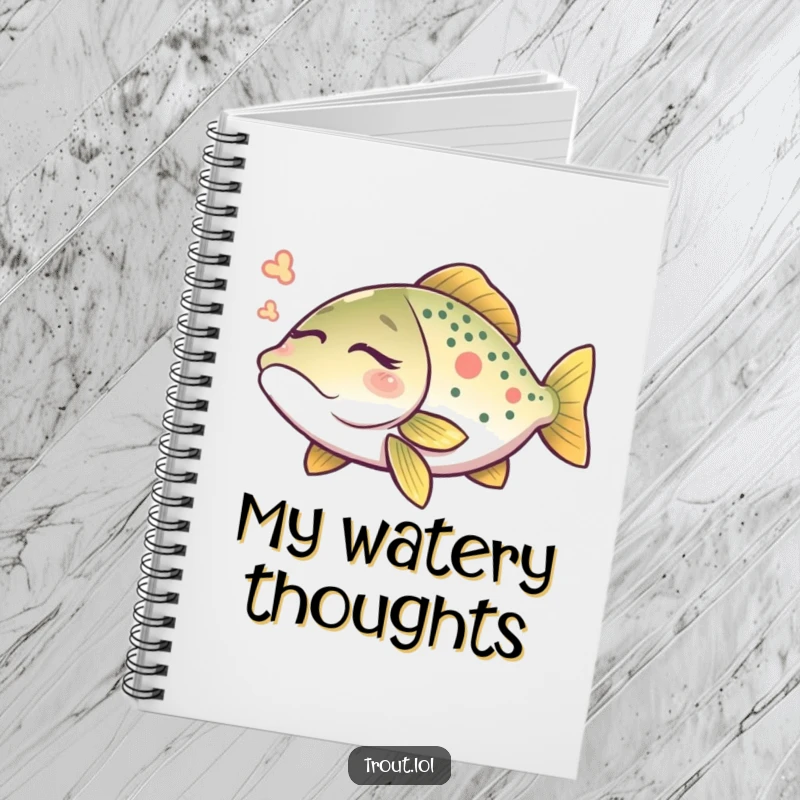 Funny trout dream notebook with a peaceful trout dreaming with closed eyes, ideal for capturing calm thoughts.