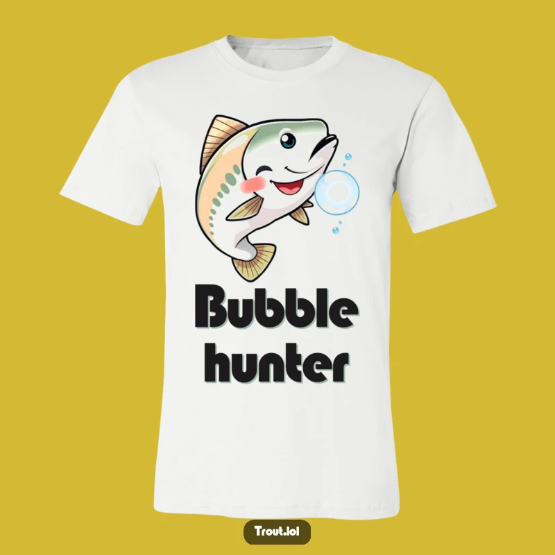 Funny Grinning Trout T-Shirt: Chasing Bubble Fun - Comfy & Playful